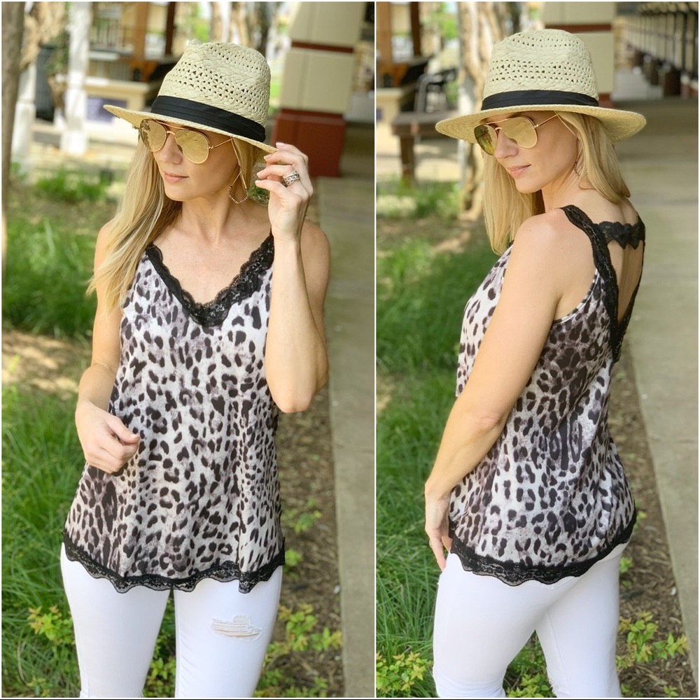 LAST 1✨Black and gray lace trim leopard print tank - Picture 3 of 3